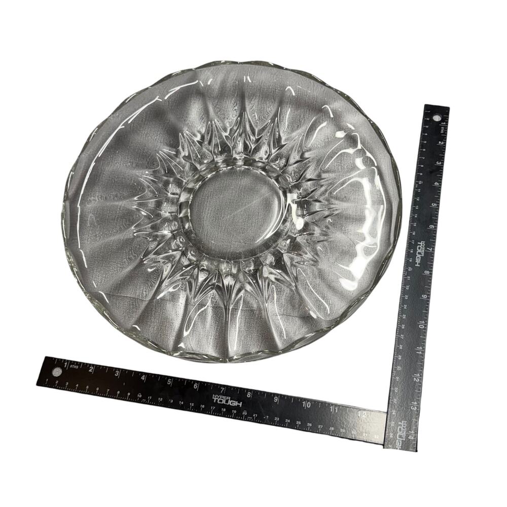 Clear Pressed Glass Sunburst Serving Bowl 11in Scalloped Crimped Edge - Picture 5 of 6
